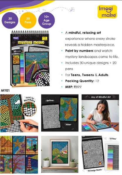 Imagimake Mystery Mosaic Patterns - Paint by Numbers Kit | Age 10+